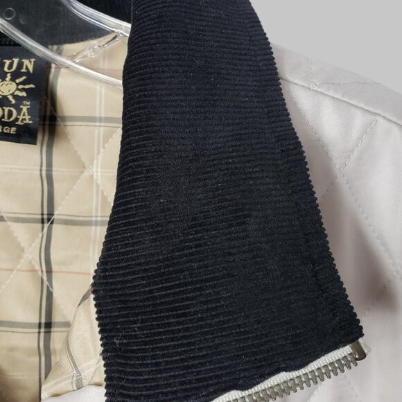 Sun Moda Diamond Quilted Vest With Black Corduroy Collar Cream & Blk Large - Picture 10 of 10